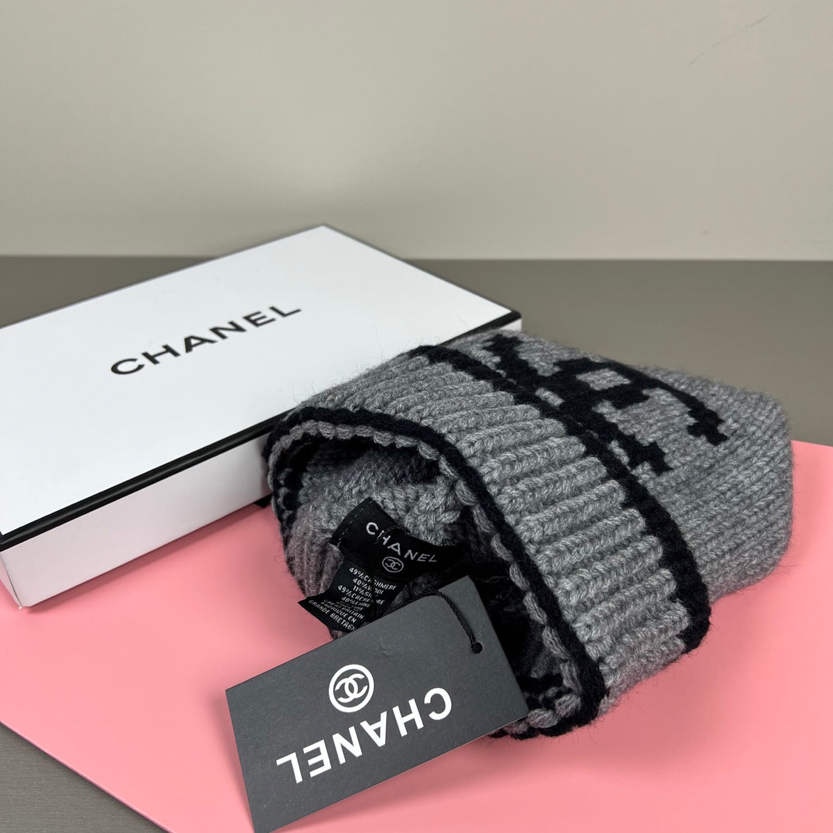 Chanel CC Logo Ribbed Knit Beanie