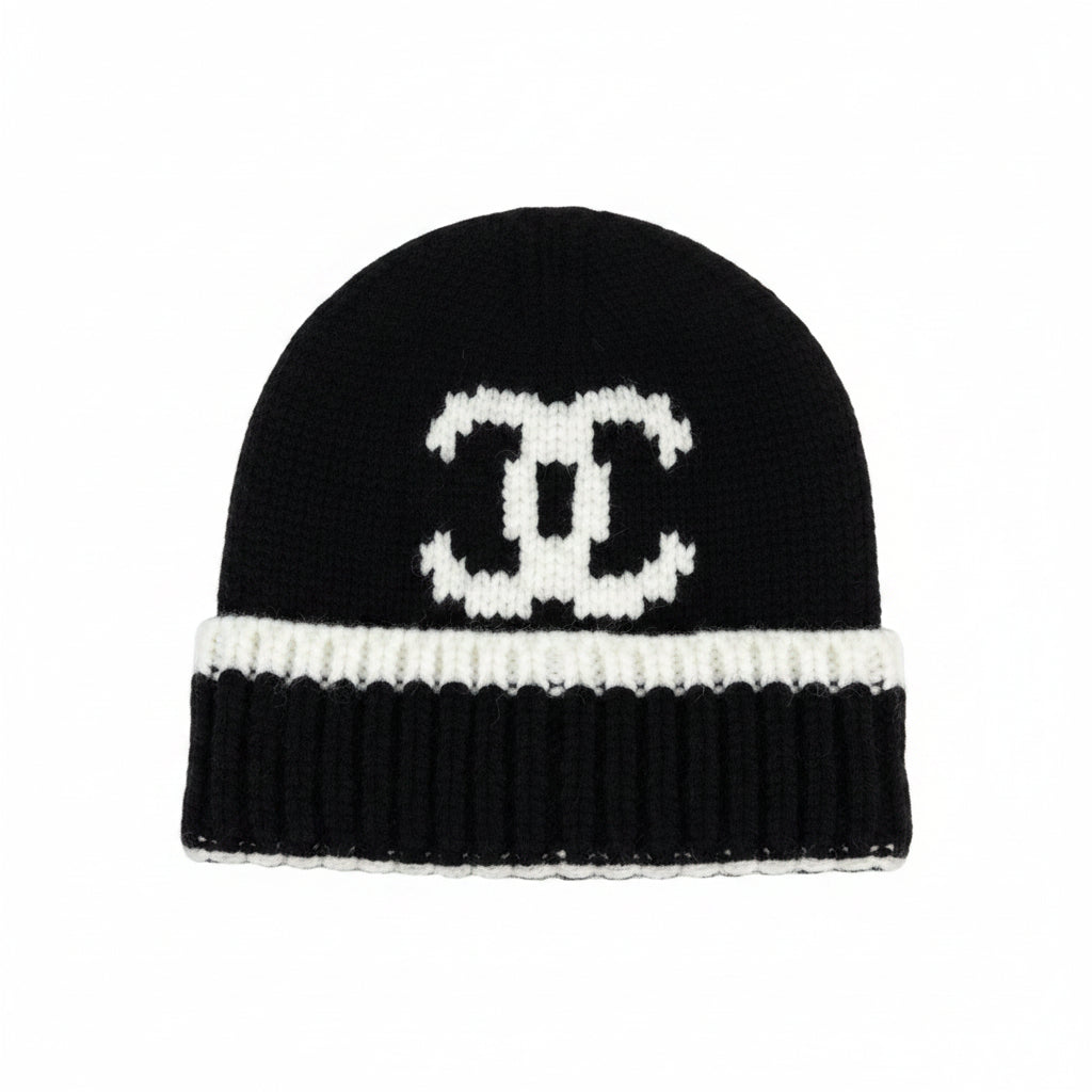 Chanel CC Logo Ribbed Knit Beanie