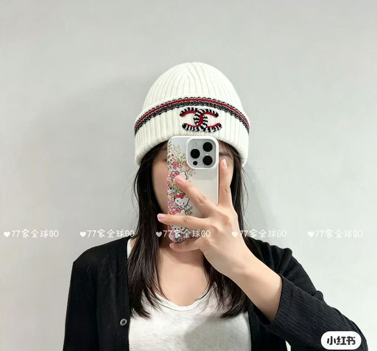 Chanel CC Logo Ribbed Knit Beanie
