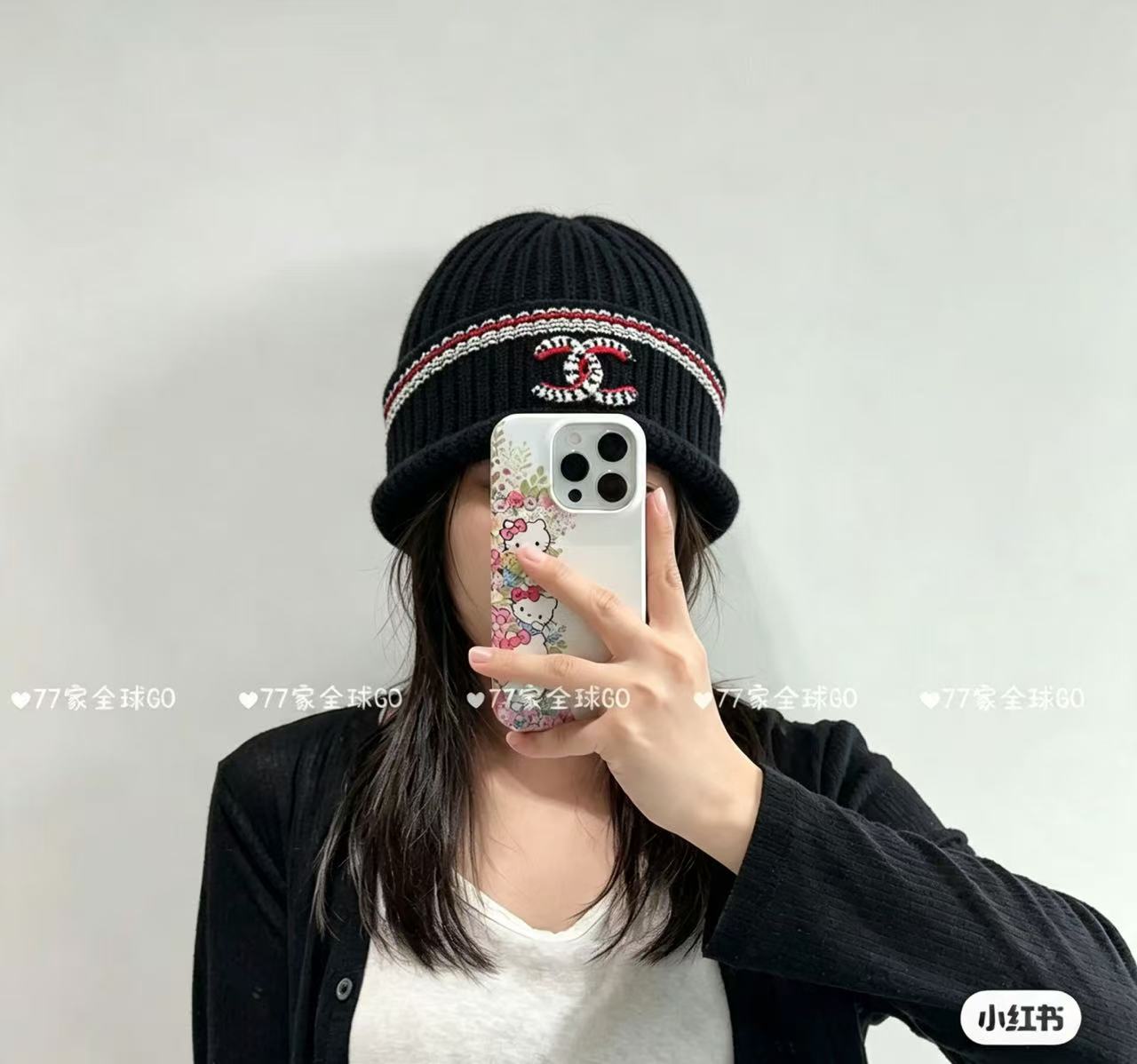 Chanel CC Logo Ribbed Knit Beanie