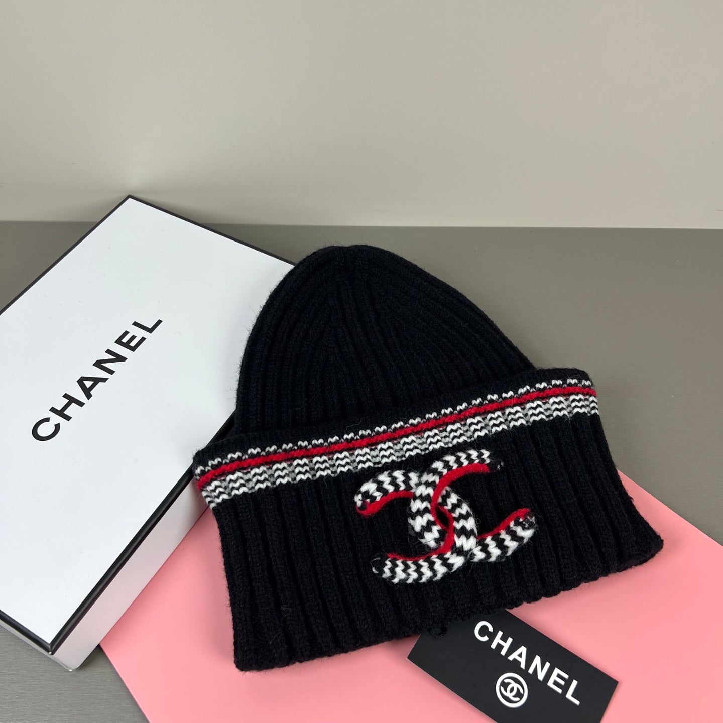 Chanel CC Logo Ribbed Knit Beanie