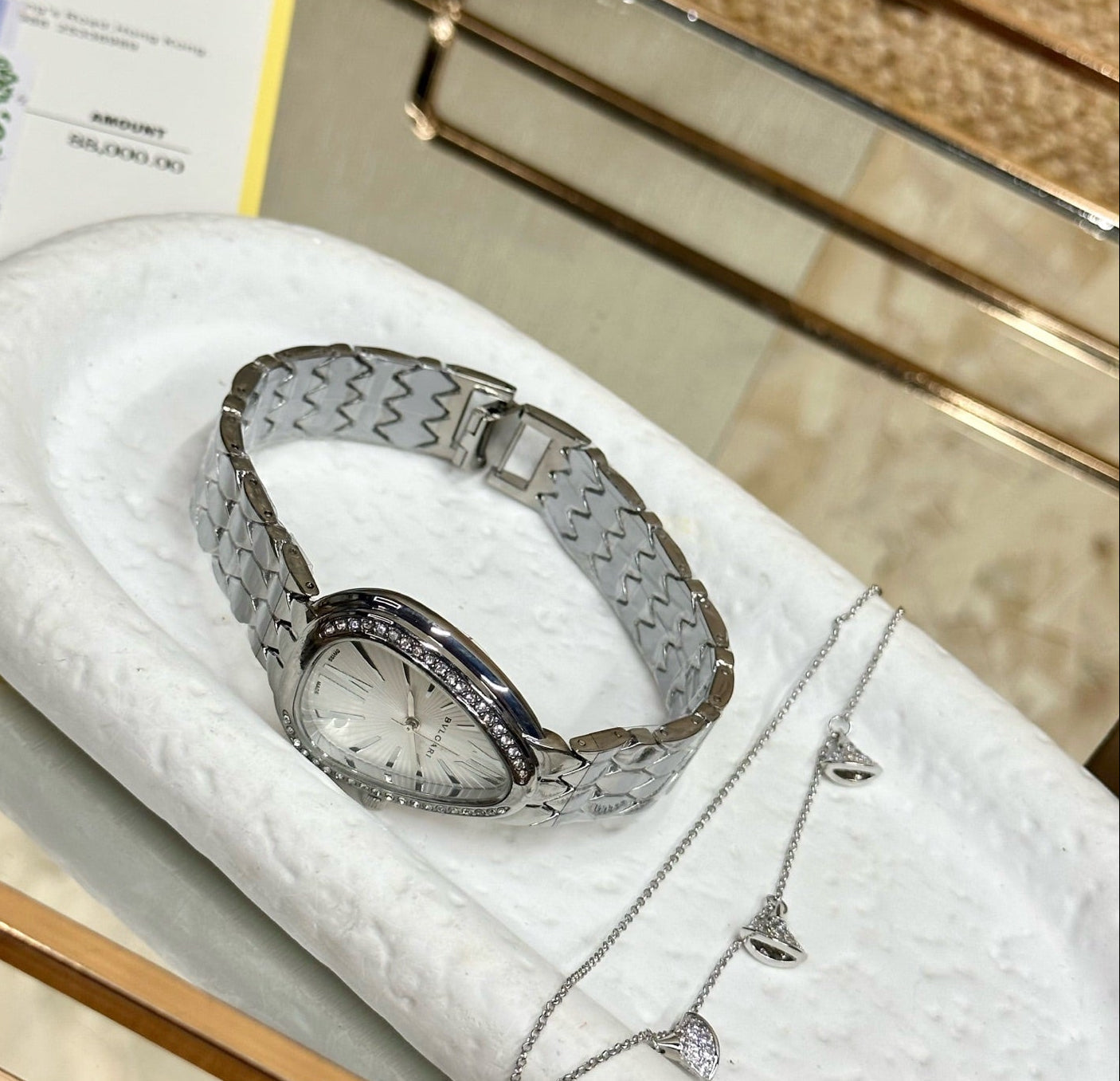 Bvlgari Serpenti Seduttori Watch & Necklace Gift Set – Silver