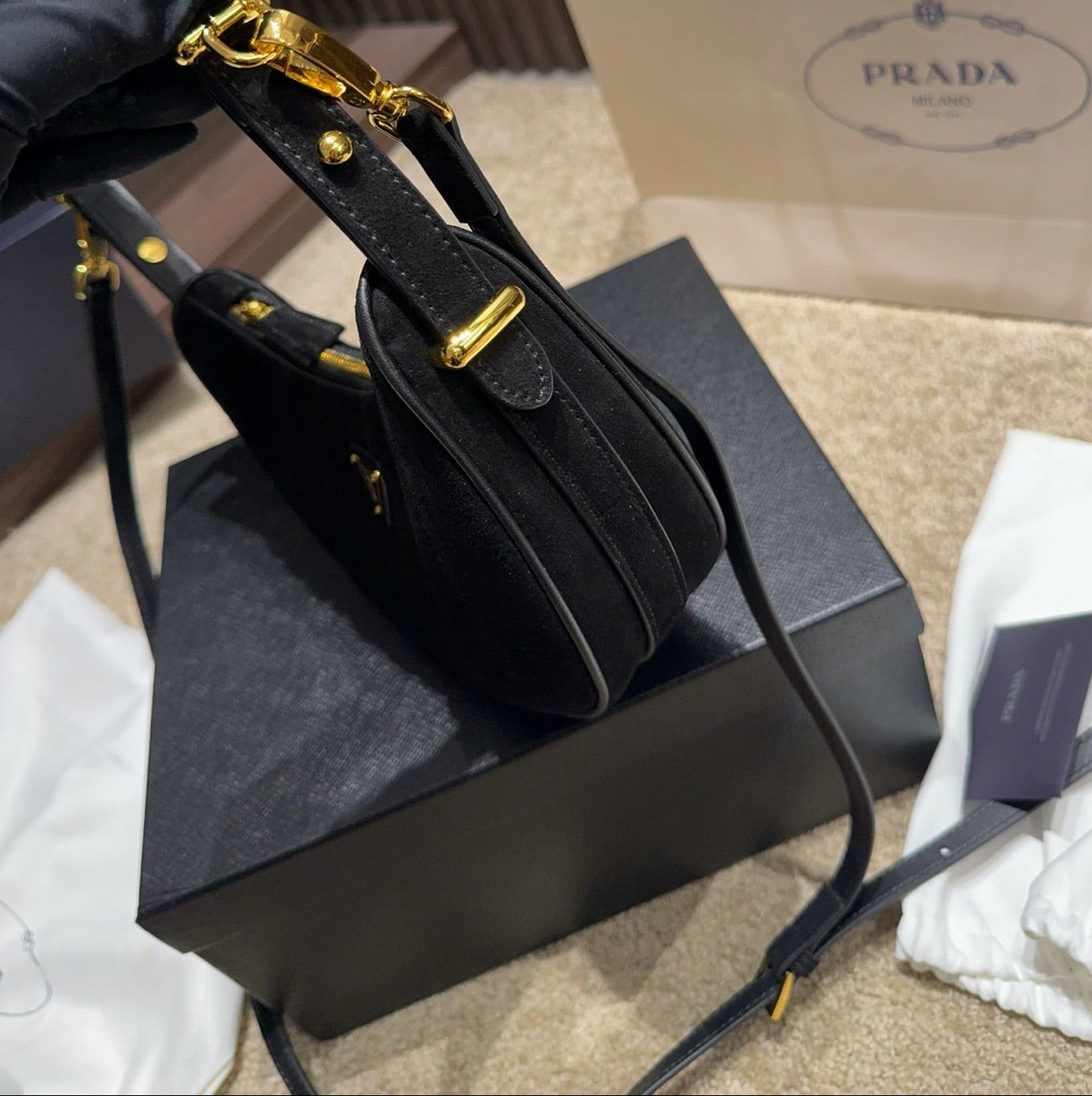 Prada Arqué Re-Nylon Mini Hobo Bag – Black