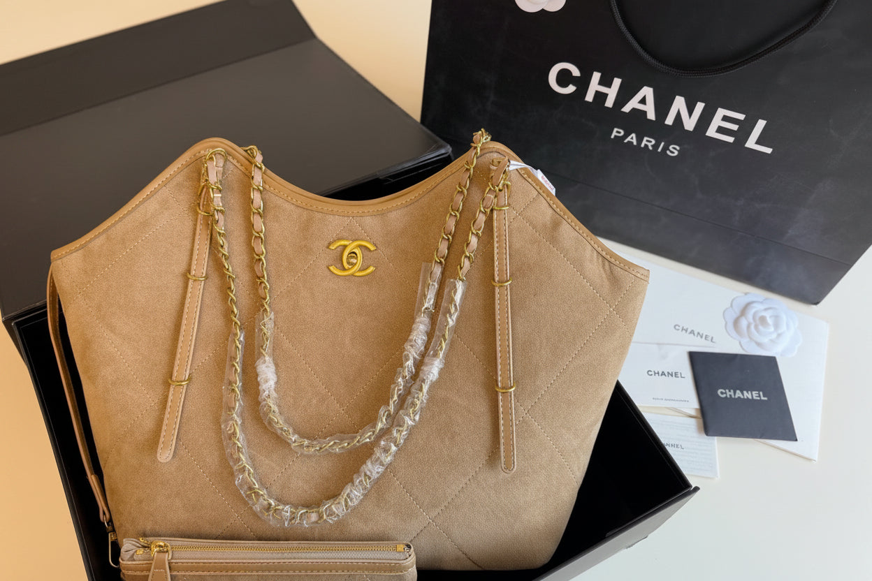 Chanel Quilted Caviar Leather Tote with Pouch – Camel
