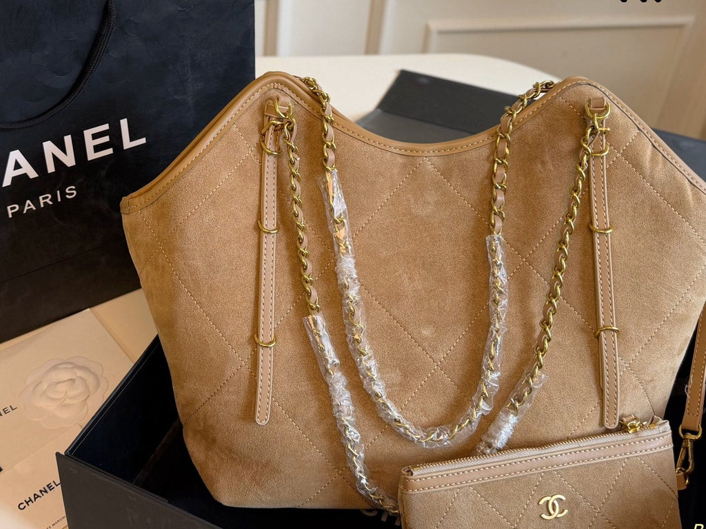 Chanel Quilted Caviar Leather Tote with Pouch – Camel