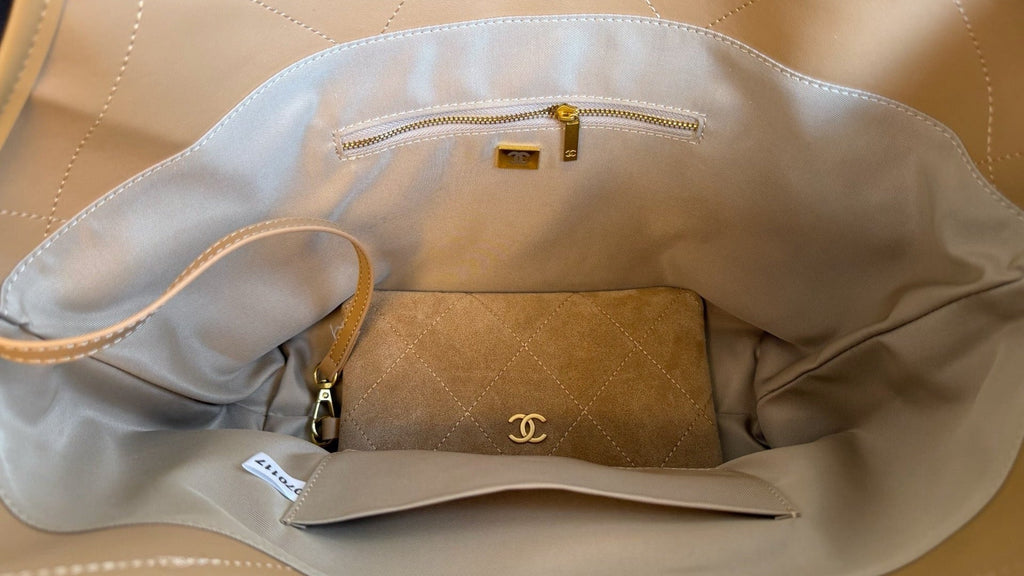 Chanel Quilted Caviar Leather Tote with Pouch – Camel