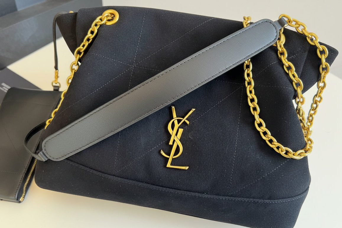Saint Laurent YSL Quilted Tote Bag with Card Holder – Black