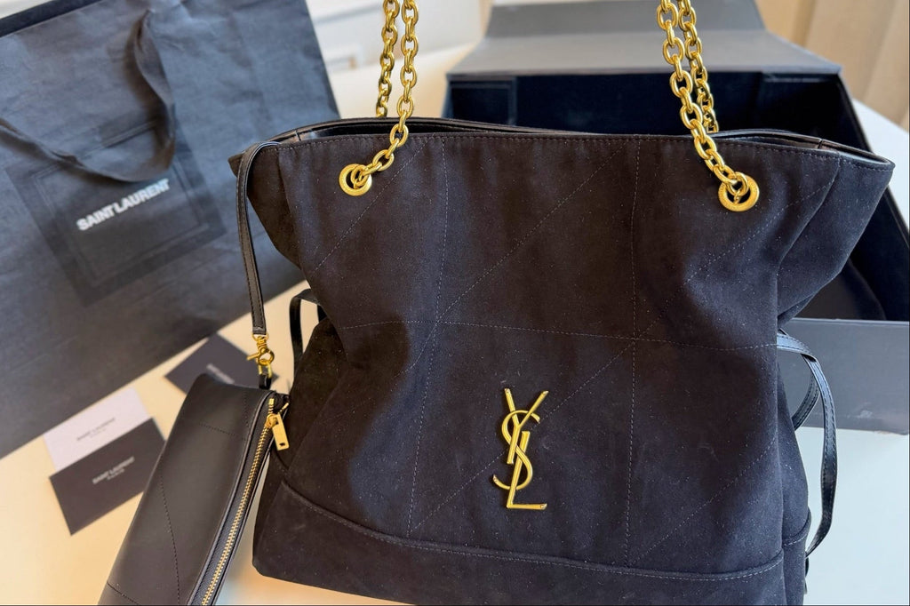 Saint Laurent YSL Quilted Tote Bag with Card Holder – Black