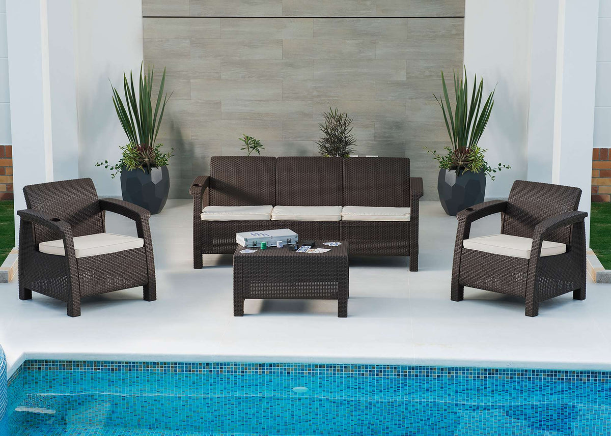 Espresso 4-Piece Sofa Set with Luxury Seat Cushions