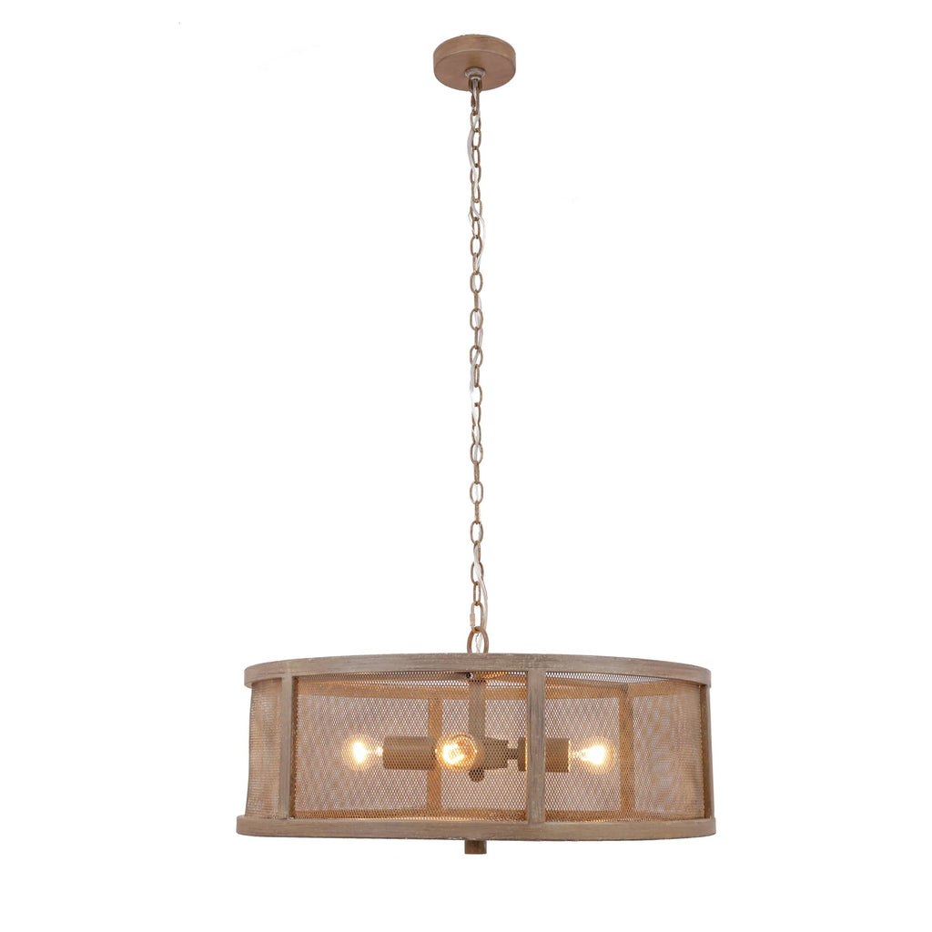 River of Goods Woodgrain-Finish Metal Caged 4-Light Chandelier