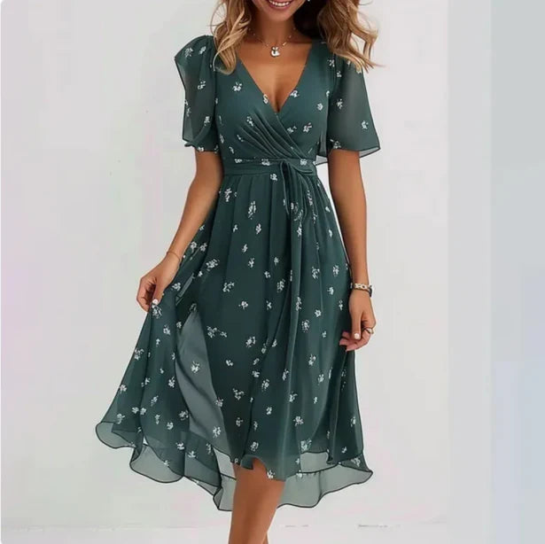 Camila | Sommerkleid mit V-Ausschnitt und kurzen Ärmeln