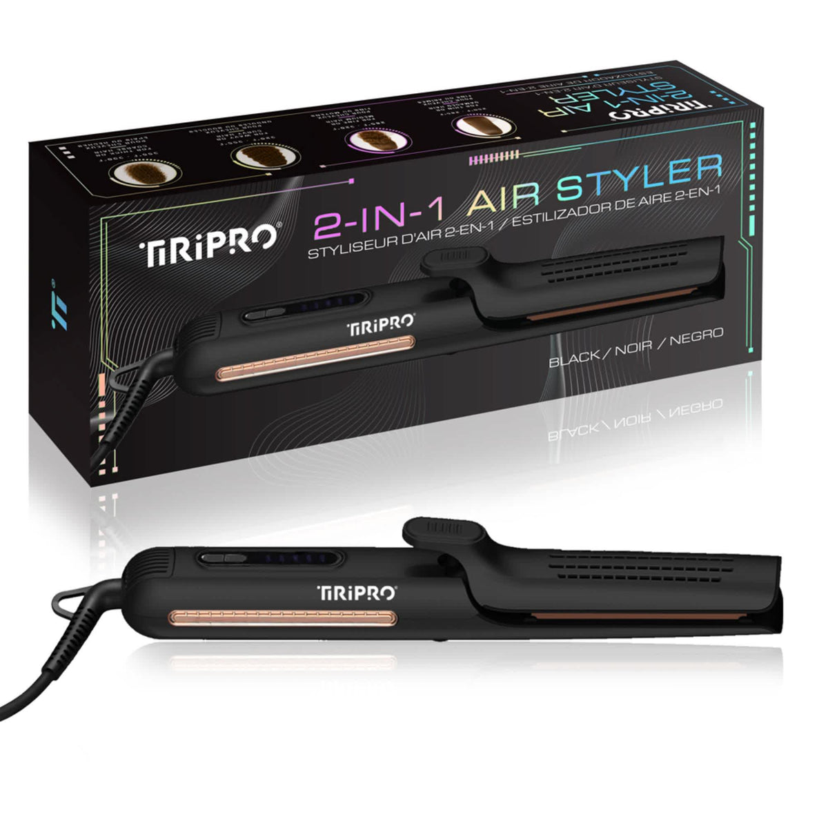 TIRI-PRO - 2-in-1 Air Styler Flat Iron & Curling Tool with Infrared Heat & Tourmaline Plates
