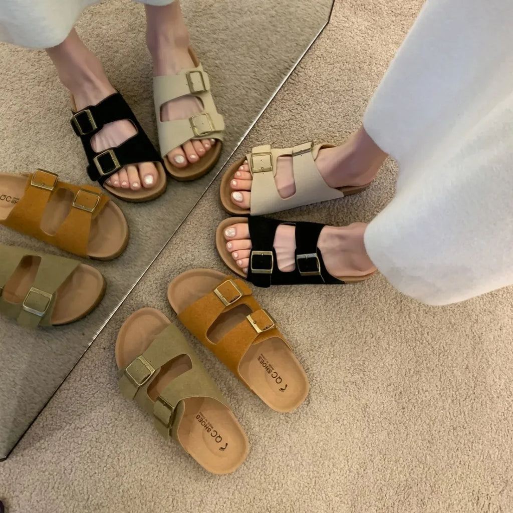 Women’s Adjustable Double Buckle Cork Footbed Sandals