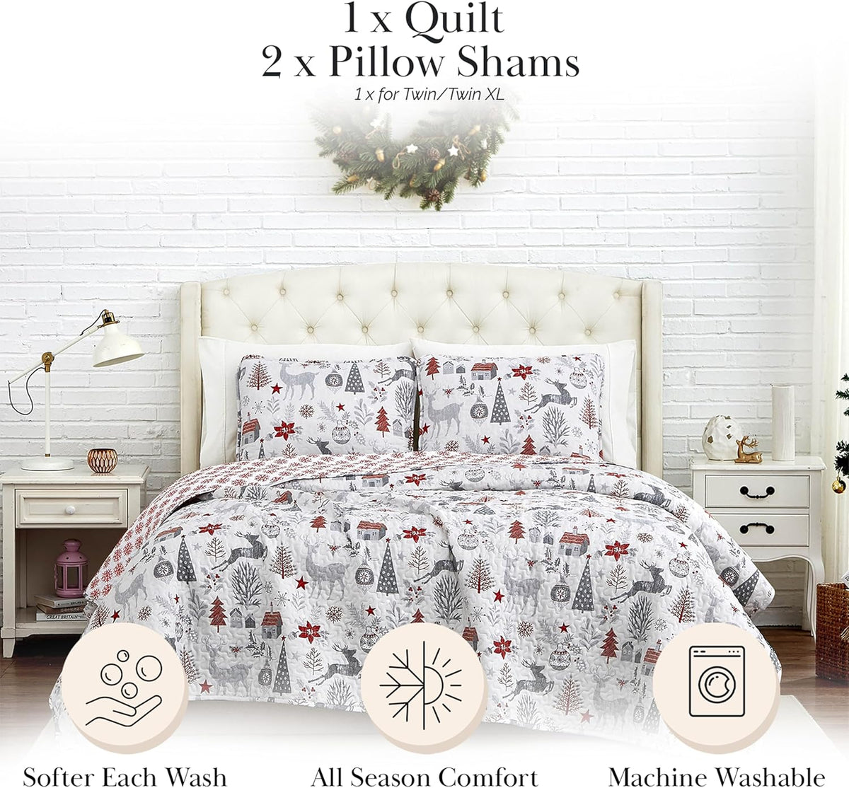 Southshore Fine Linens Holly Jolly Lane Quilt Set
