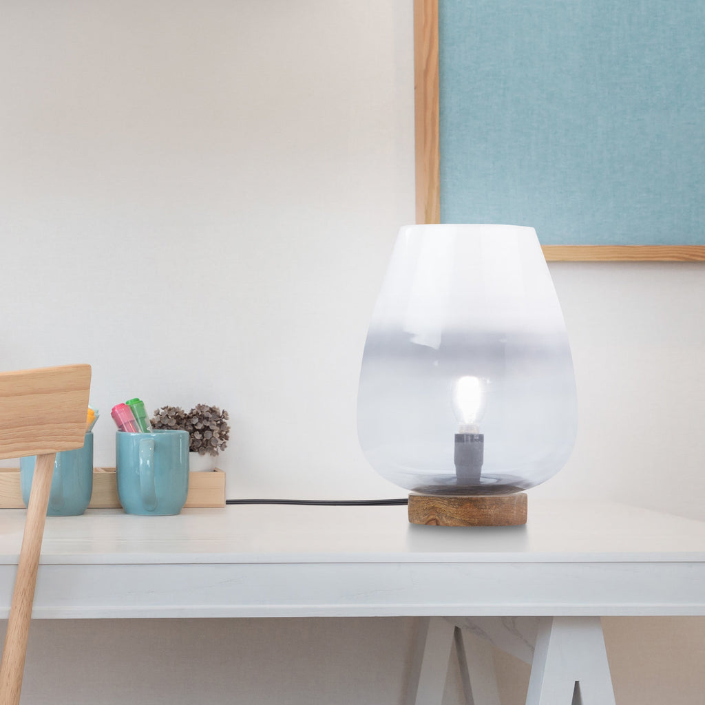 River of Goods 10.5" H Briggs Blue/White Ombre Globe-Like Shade Accent Lamp with a Mango Wood Block Base