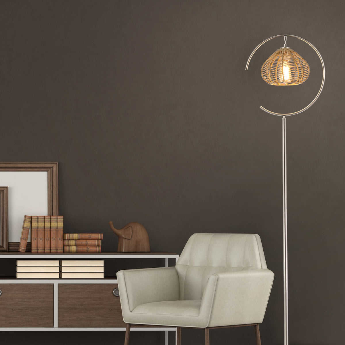 River of Goods Floor lamp with Rattan shade