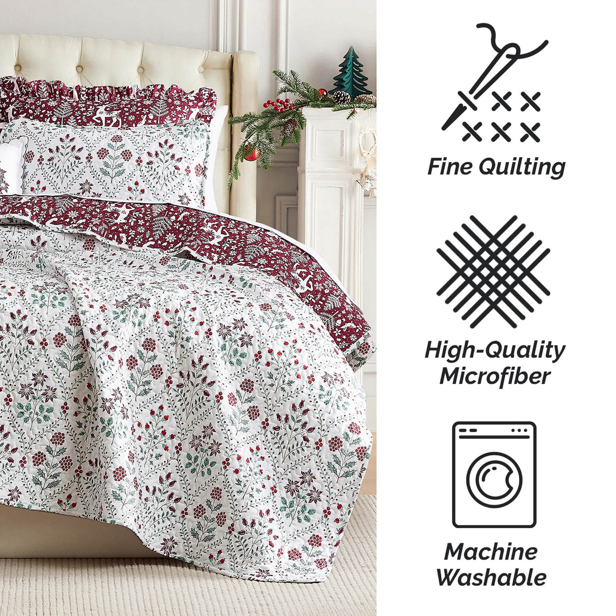 Southshore Fine Linens Holiday Harmony Oversized 7-Piece Quilt Set