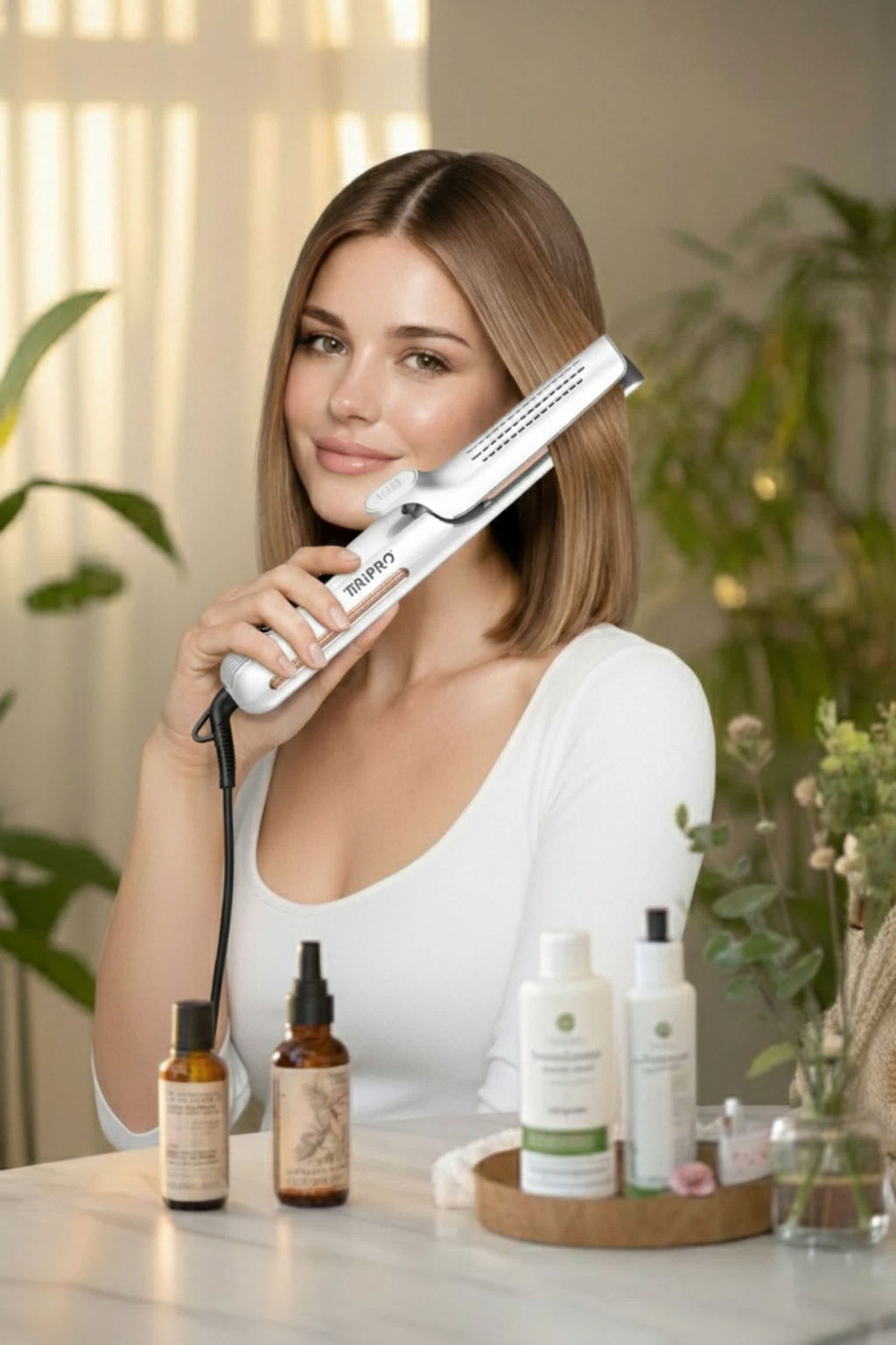 TIRI-PRO - 2-in-1 Air Styler Flat Iron & Curling Tool with Infrared Heat & Tourmaline Plates