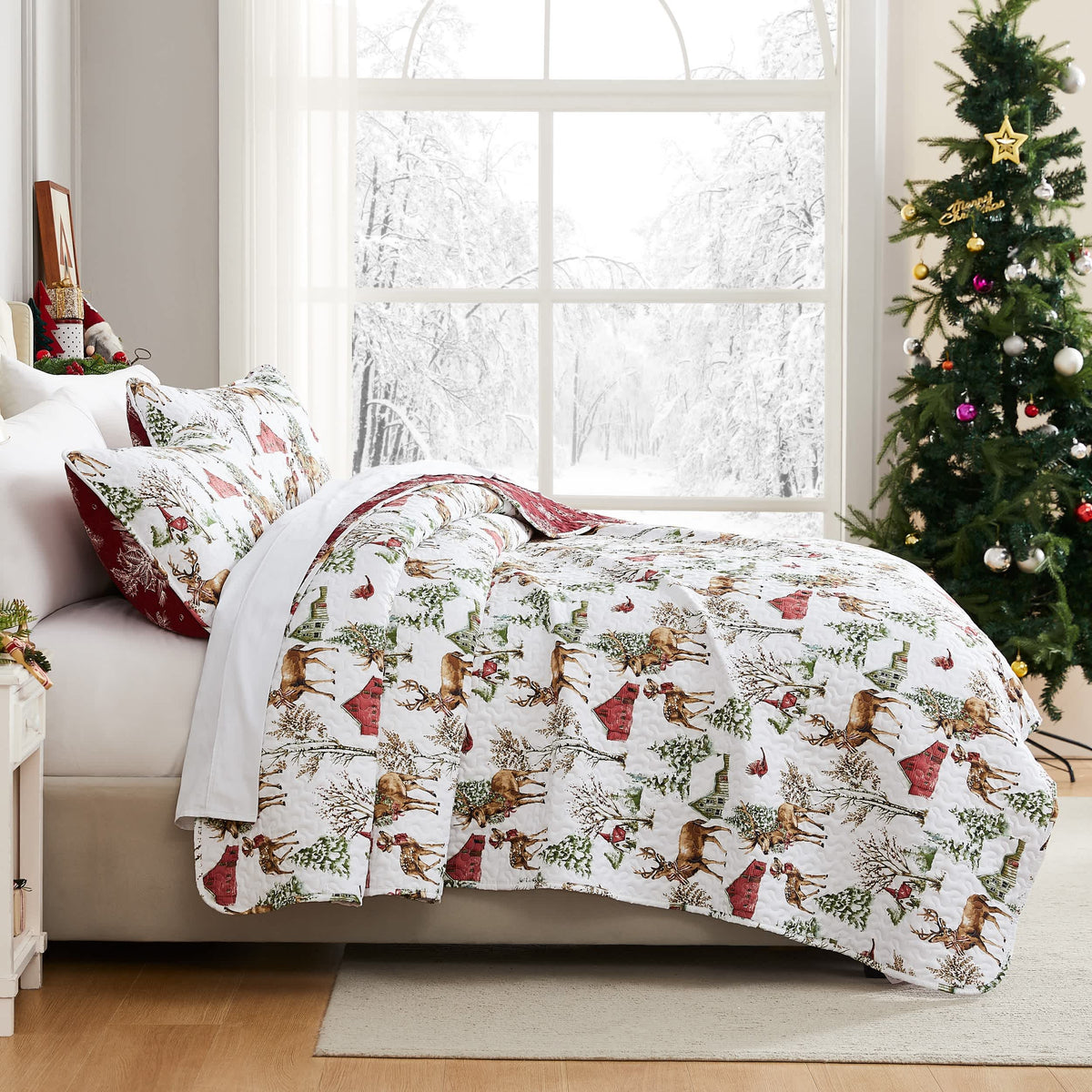 Southshore Fine Linens White Christmas Oversized Quilt Set