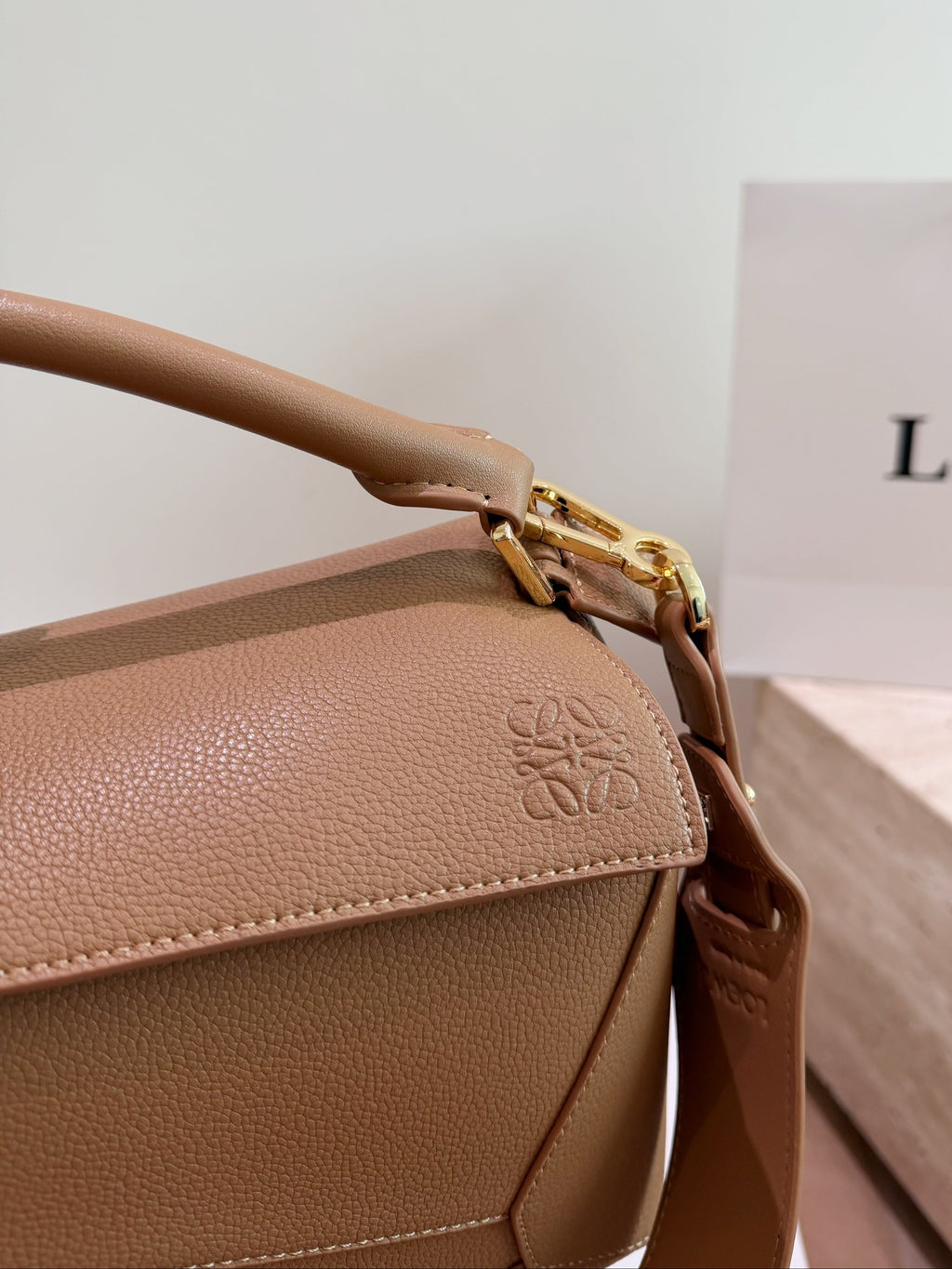 Loewe Puzzle Bag 29 – Tan Camel Grained Calfskin Leather Gold Hardware