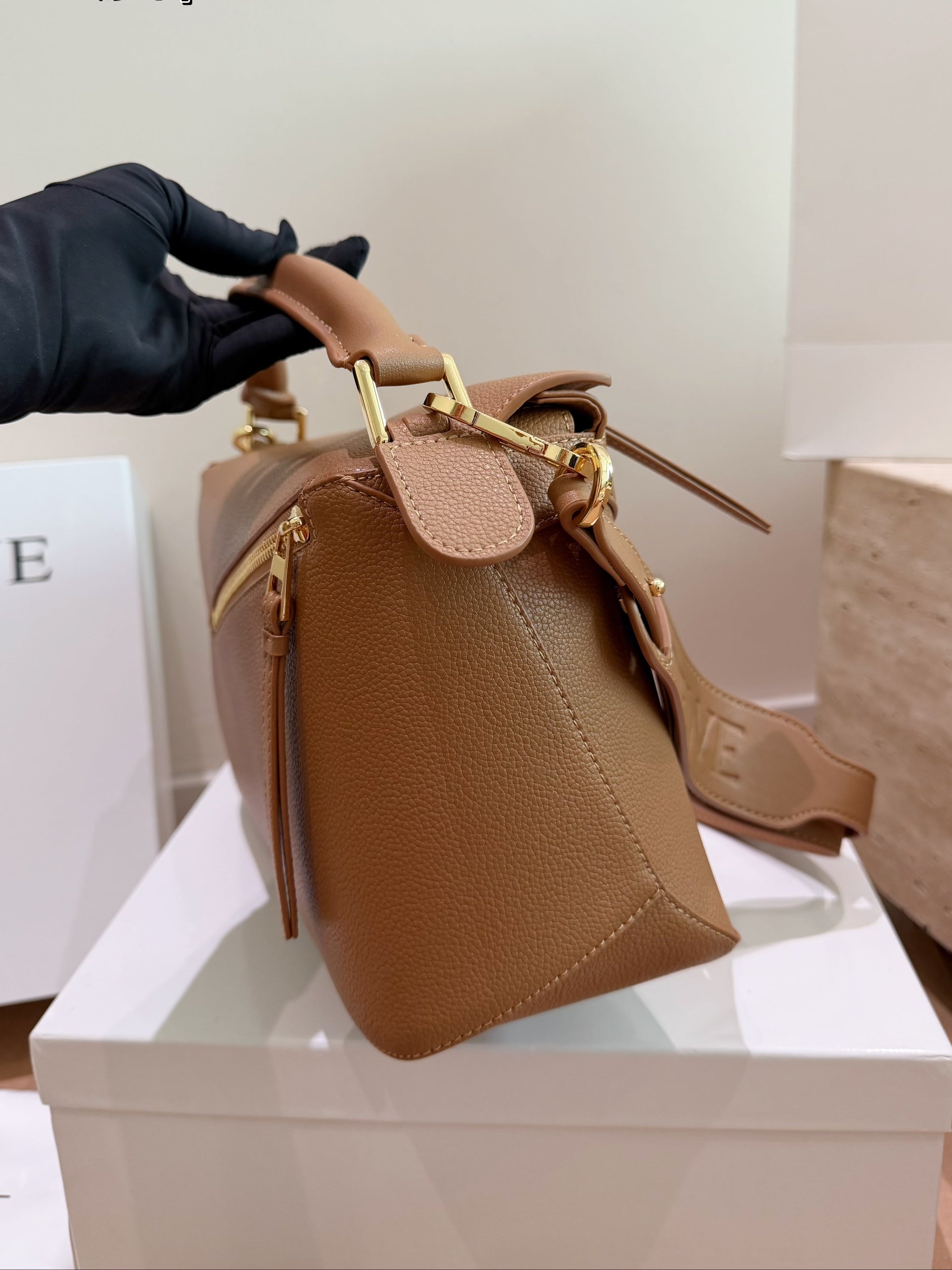 Loewe Puzzle Bag 29 – Tan Camel Grained Calfskin Leather Gold Hardware