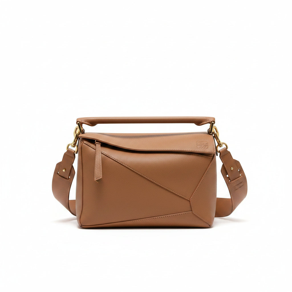 Loewe Puzzle Bag 29 – Tan Camel Grained Calfskin Leather Gold Hardware