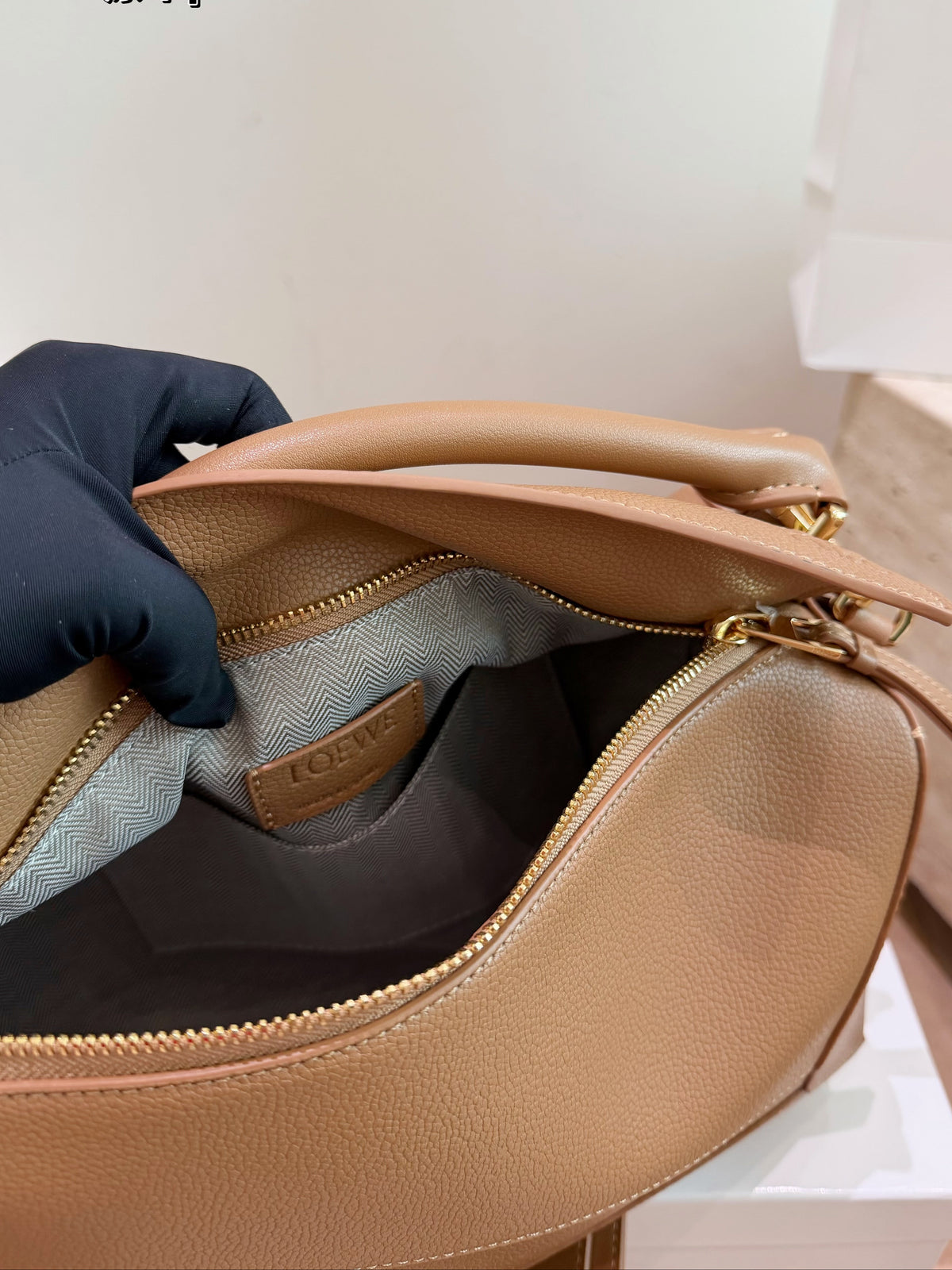 Loewe Puzzle Bag 29 – Tan Camel Grained Calfskin Leather Gold Hardware