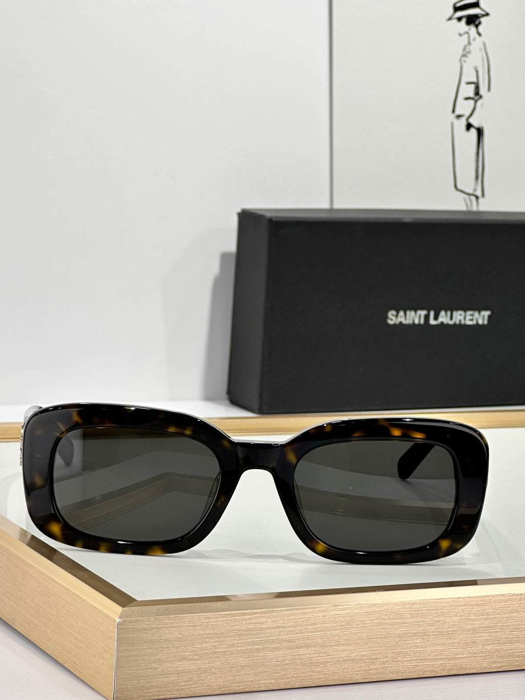 Saint Laurent SL 68 YSL Logo Oversized Square Acetate Sunglasses