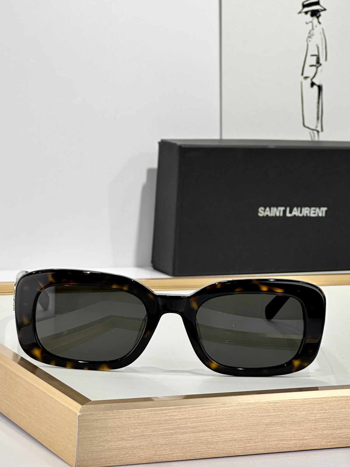 Saint Laurent SL 68 YSL Logo Oversized Square Acetate Sunglasses