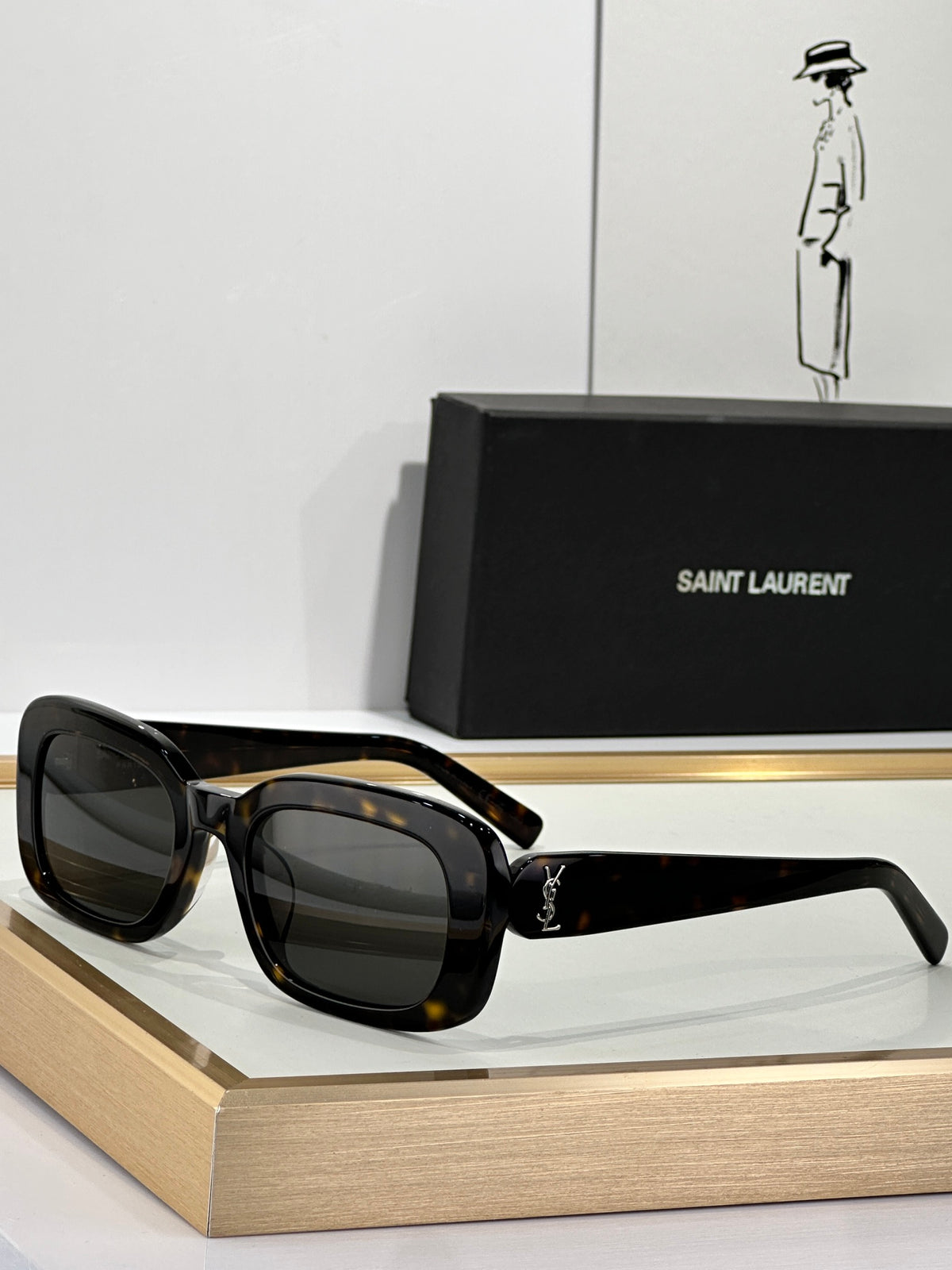 Saint Laurent SL 68 YSL Logo Oversized Square Acetate Sunglasses