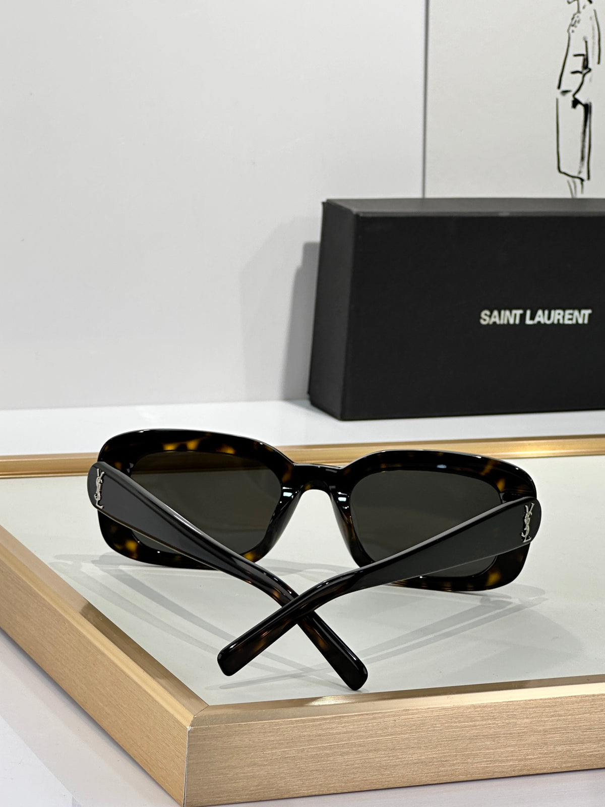 Saint Laurent SL 68 YSL Logo Oversized Square Acetate Sunglasses