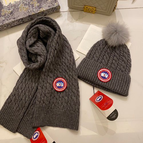 Canada Goose Cable Knit Pom-Pom Beanie & Scarf Set