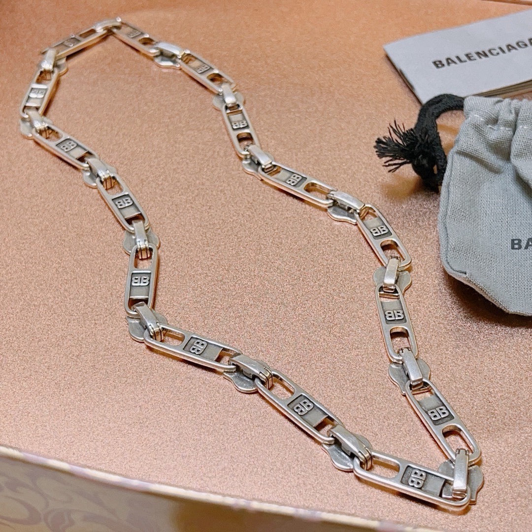 Balenciaga BB Logo Chain Necklace – Silver