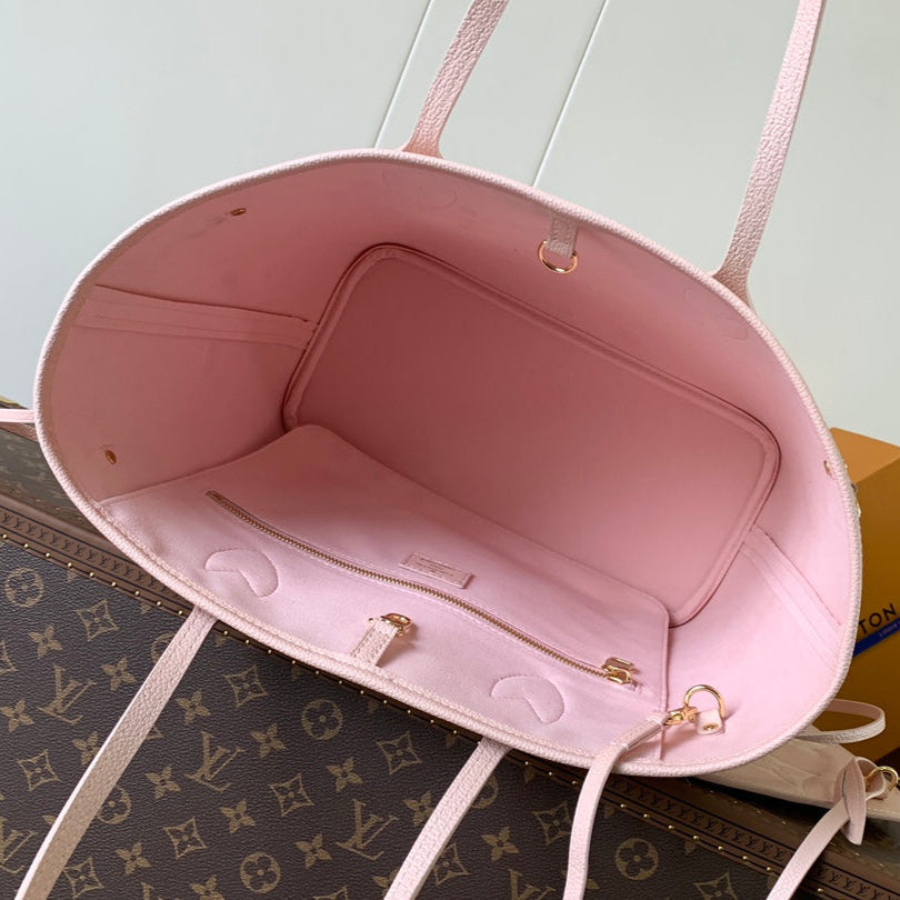NEVERFULL MM TASCHE 32 IN ROSA UND BEIGE AUS GEPRÄGTEM RINDLEDER
