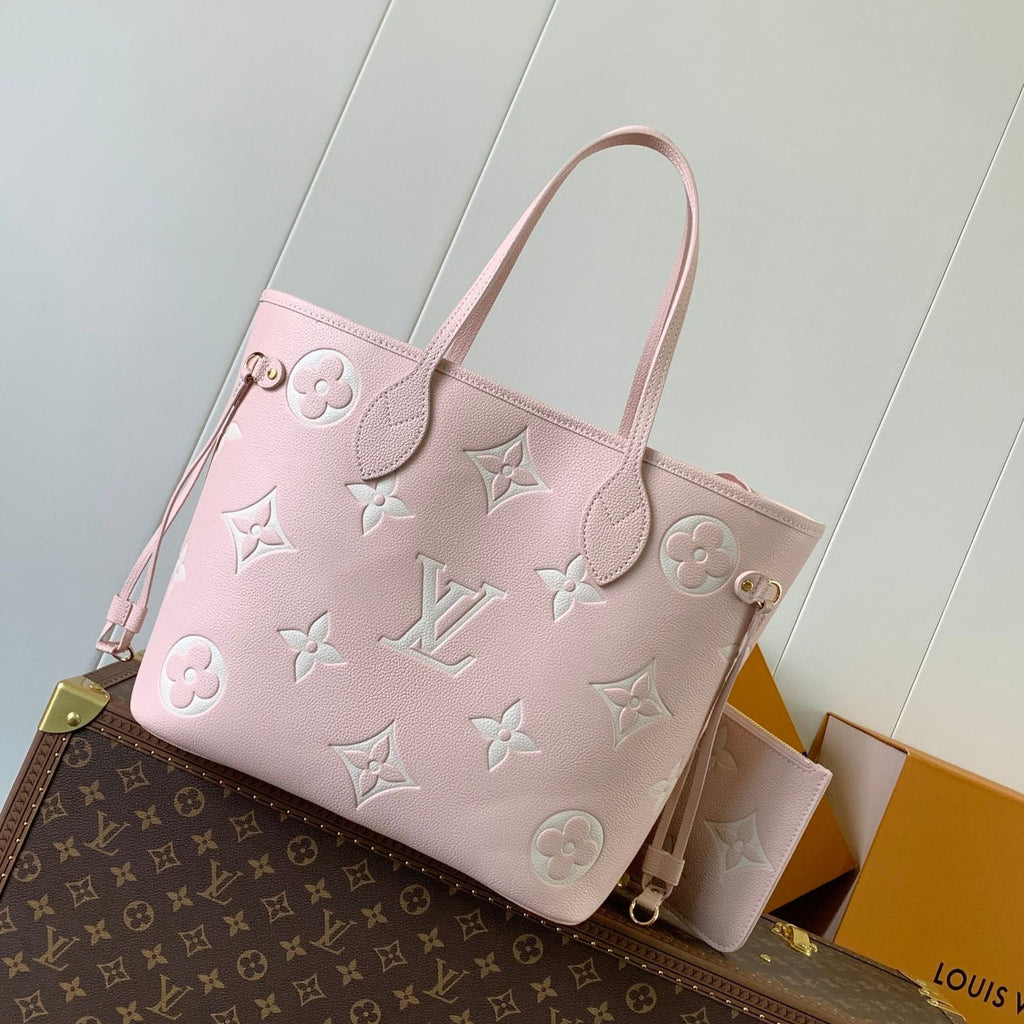 NEVERFULL MM TASCHE 32 IN ROSA UND BEIGE AUS GEPRÄGTEM RINDLEDER