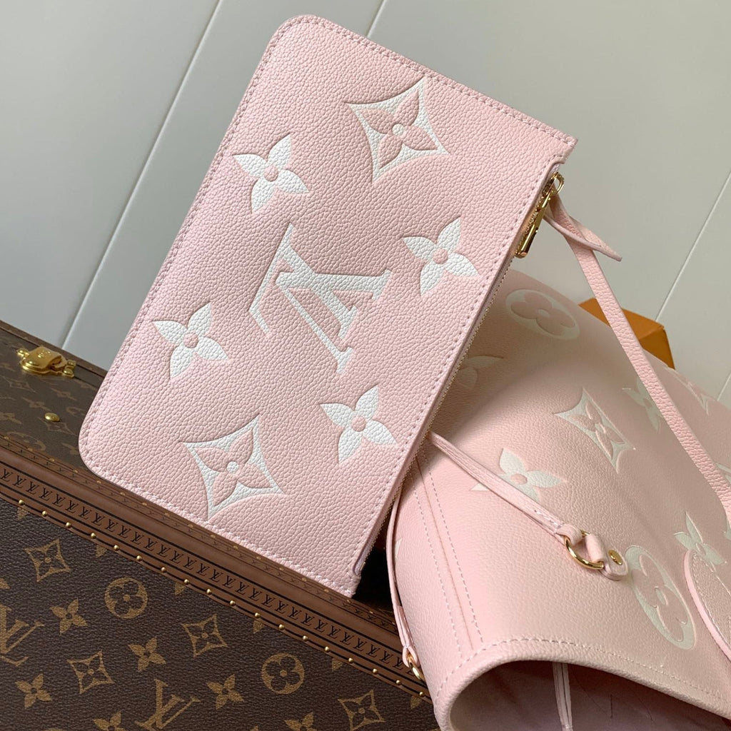 NEVERFULL MM TASCHE 32 IN ROSA UND BEIGE AUS GEPRÄGTEM RINDLEDER