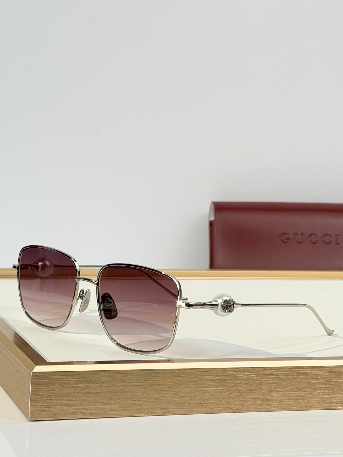 Gucci GG Crystal Ball Temple Square Metal Sunglasses