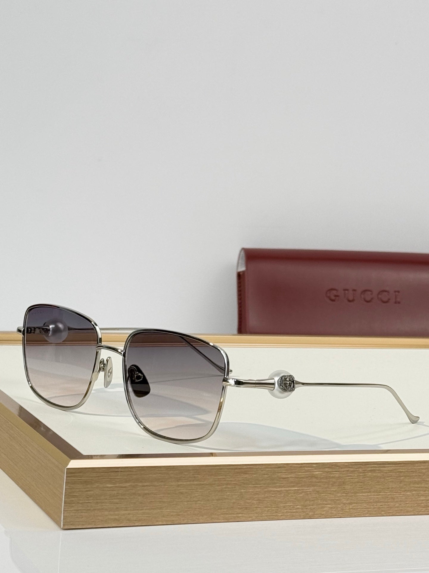 Gucci GG Crystal Ball Temple Square Metal Sunglasses