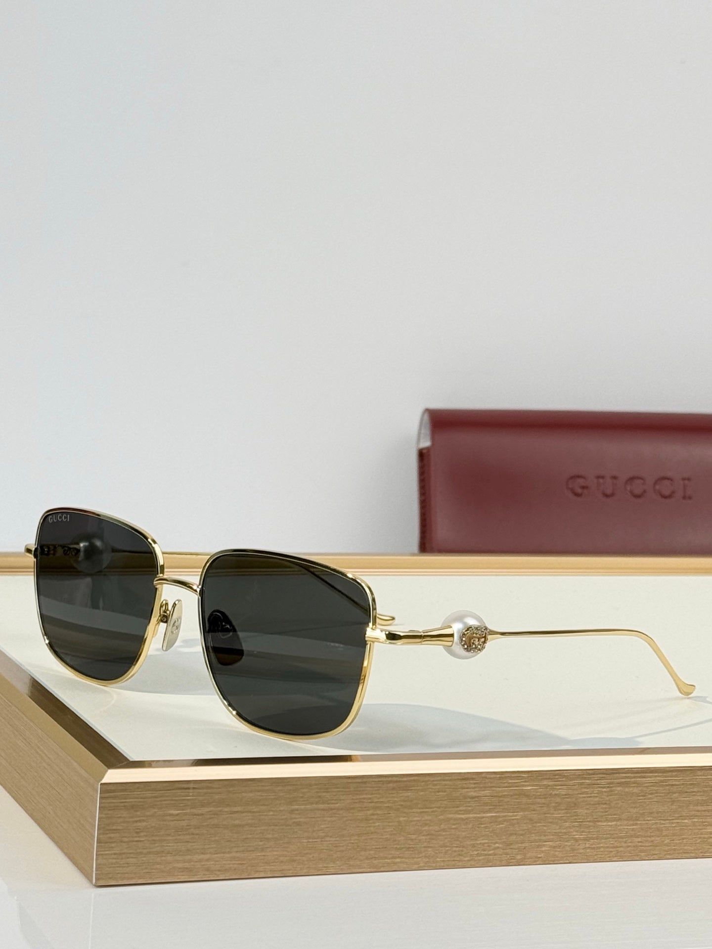Gucci GG Crystal Ball Temple Square Metal Sunglasses