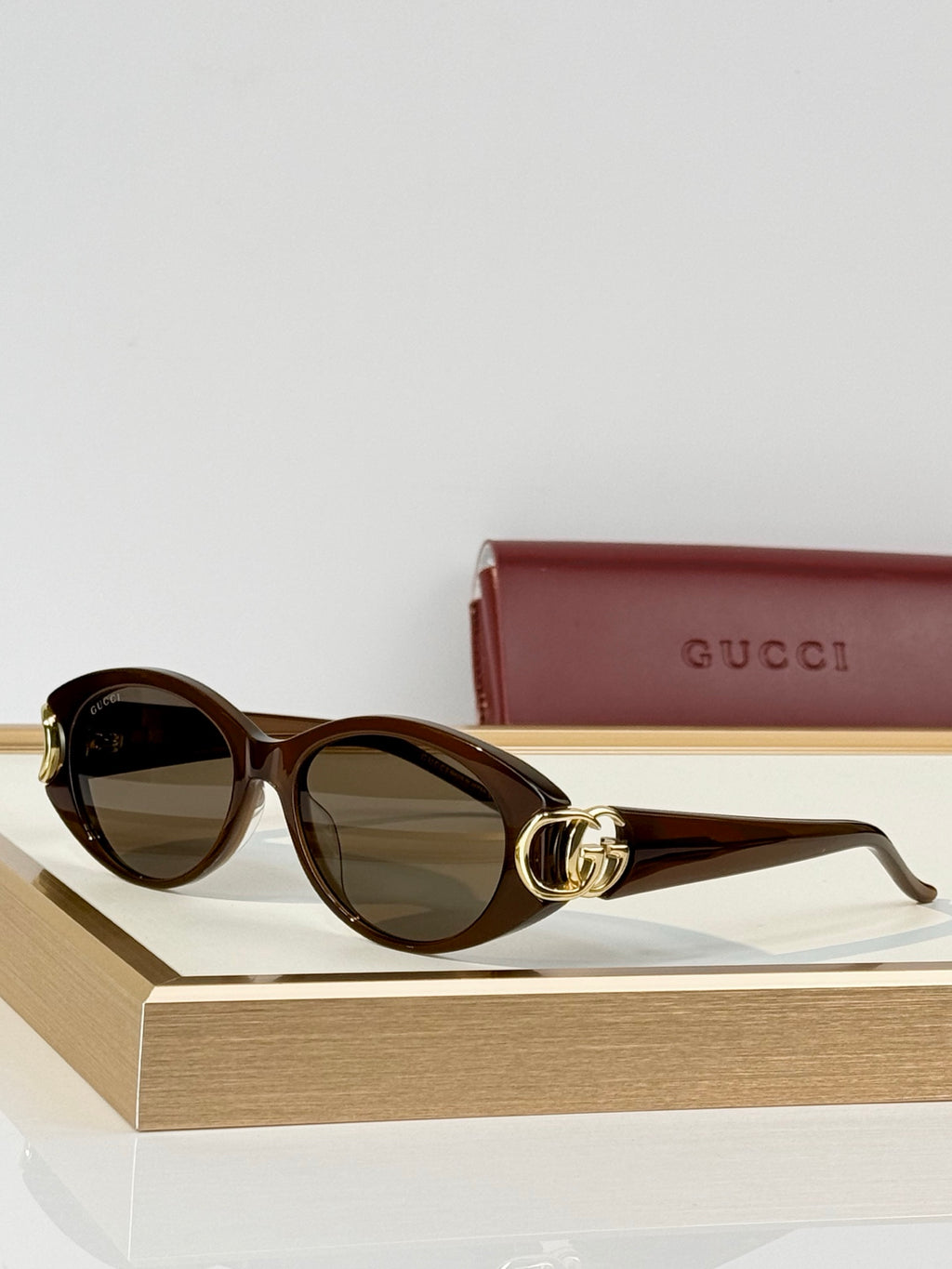 Gucci GG Double G Cat-Eye Acetate Sunglasses – Brown, Grey & Black