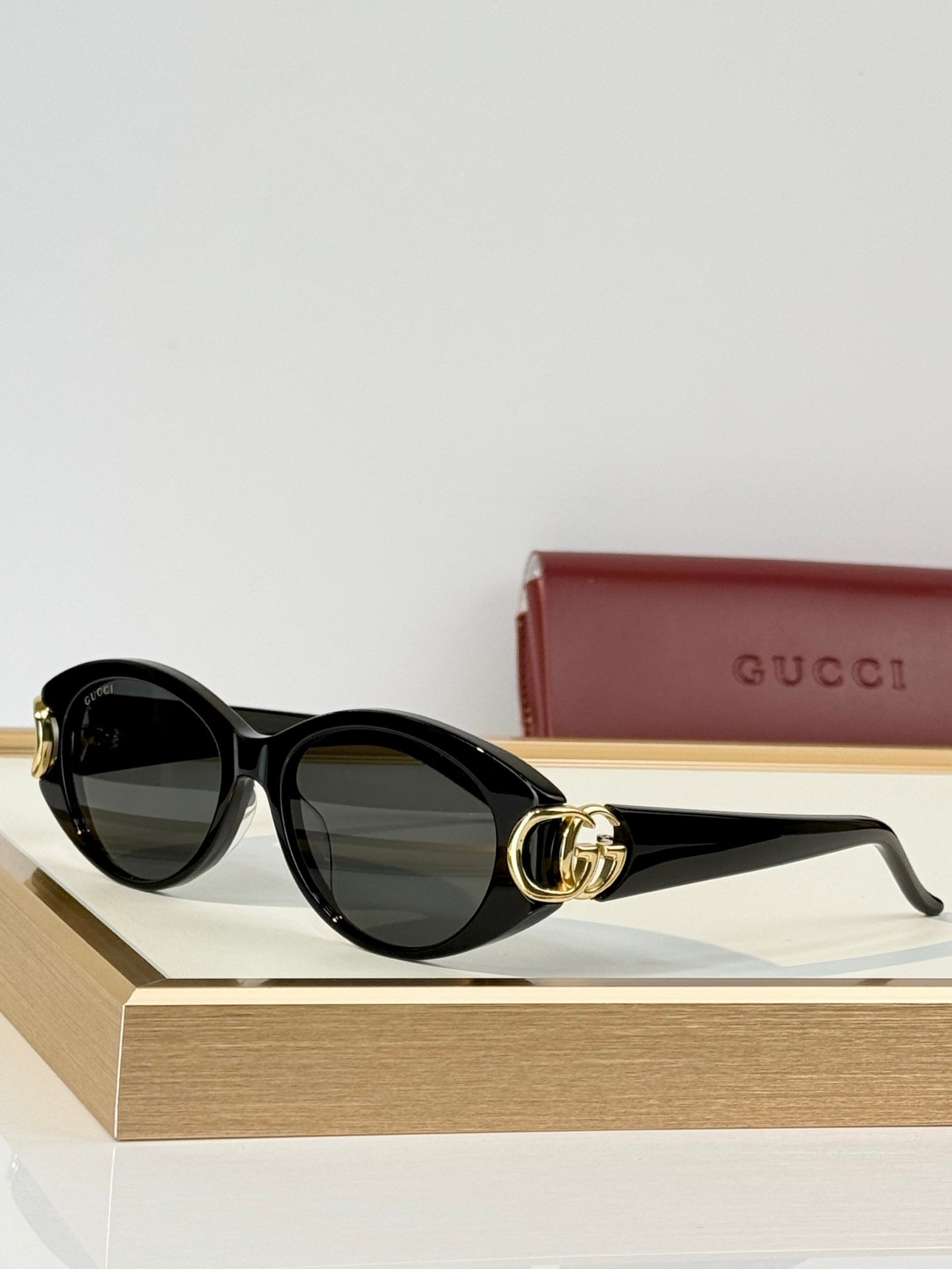 Gucci GG Double G Cat-Eye Acetate Sunglasses – Brown, Grey & Black