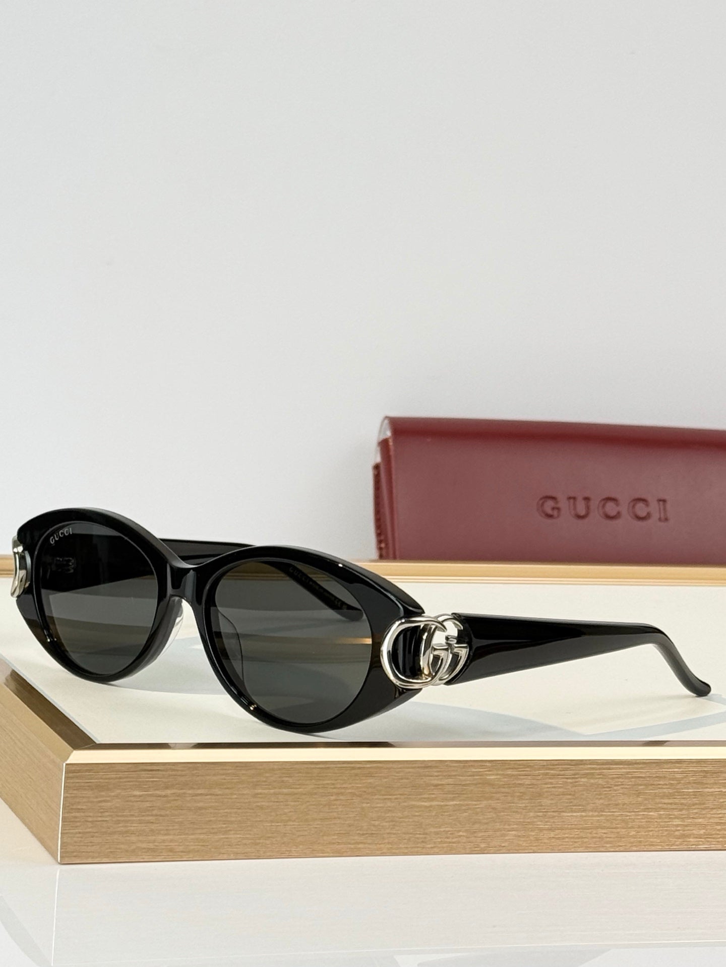 Gucci GG Double G Cat-Eye Acetate Sunglasses – Brown, Grey & Black