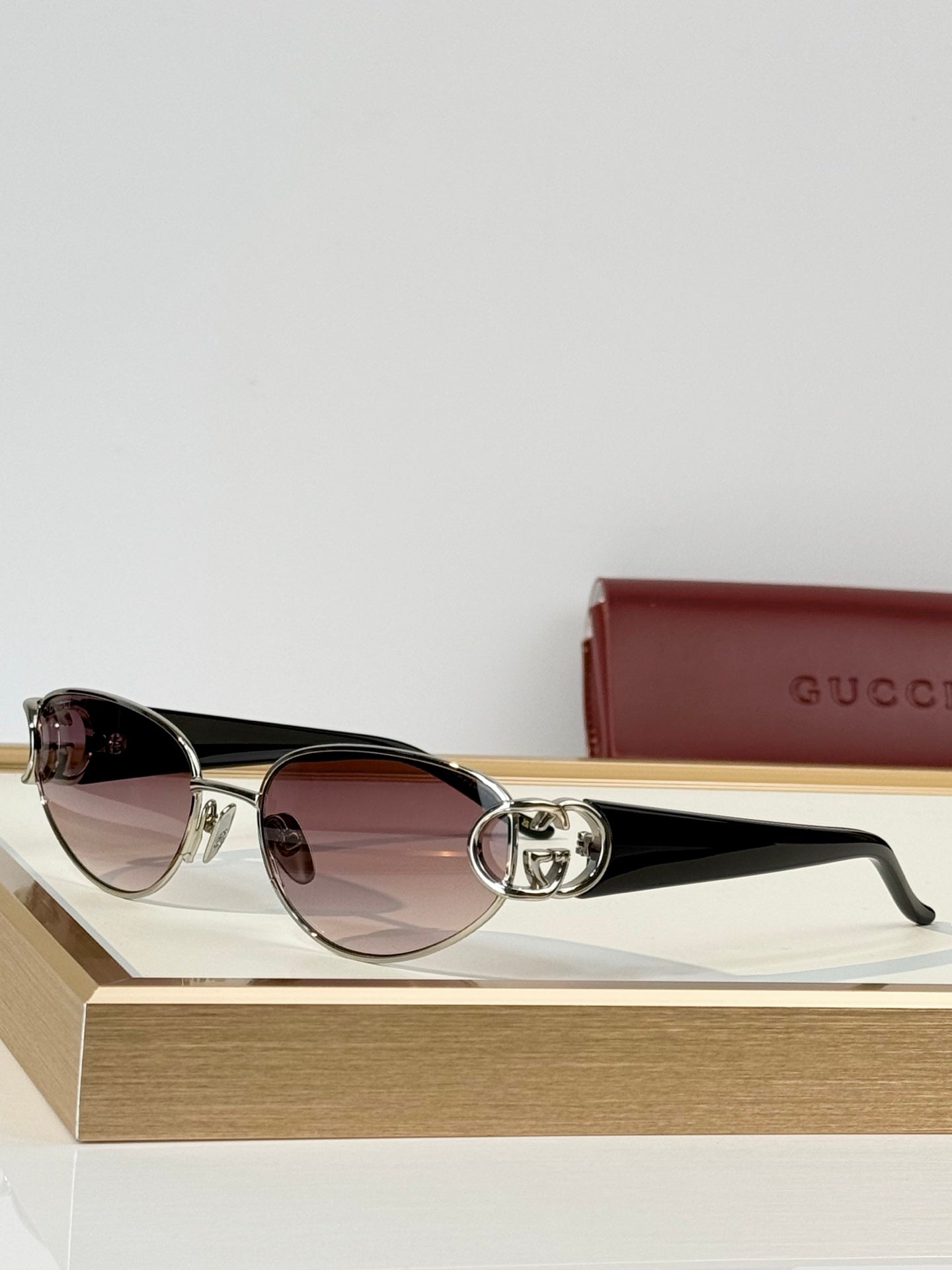 Gucci GG Double G Semi-Rimless Cat-Eye Metal Sunglasses