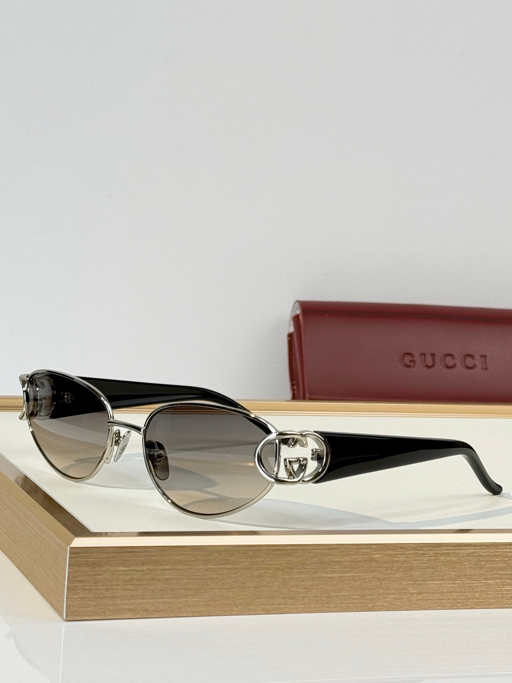 Gucci GG Double G Semi-Rimless Cat-Eye Metal Sunglasses