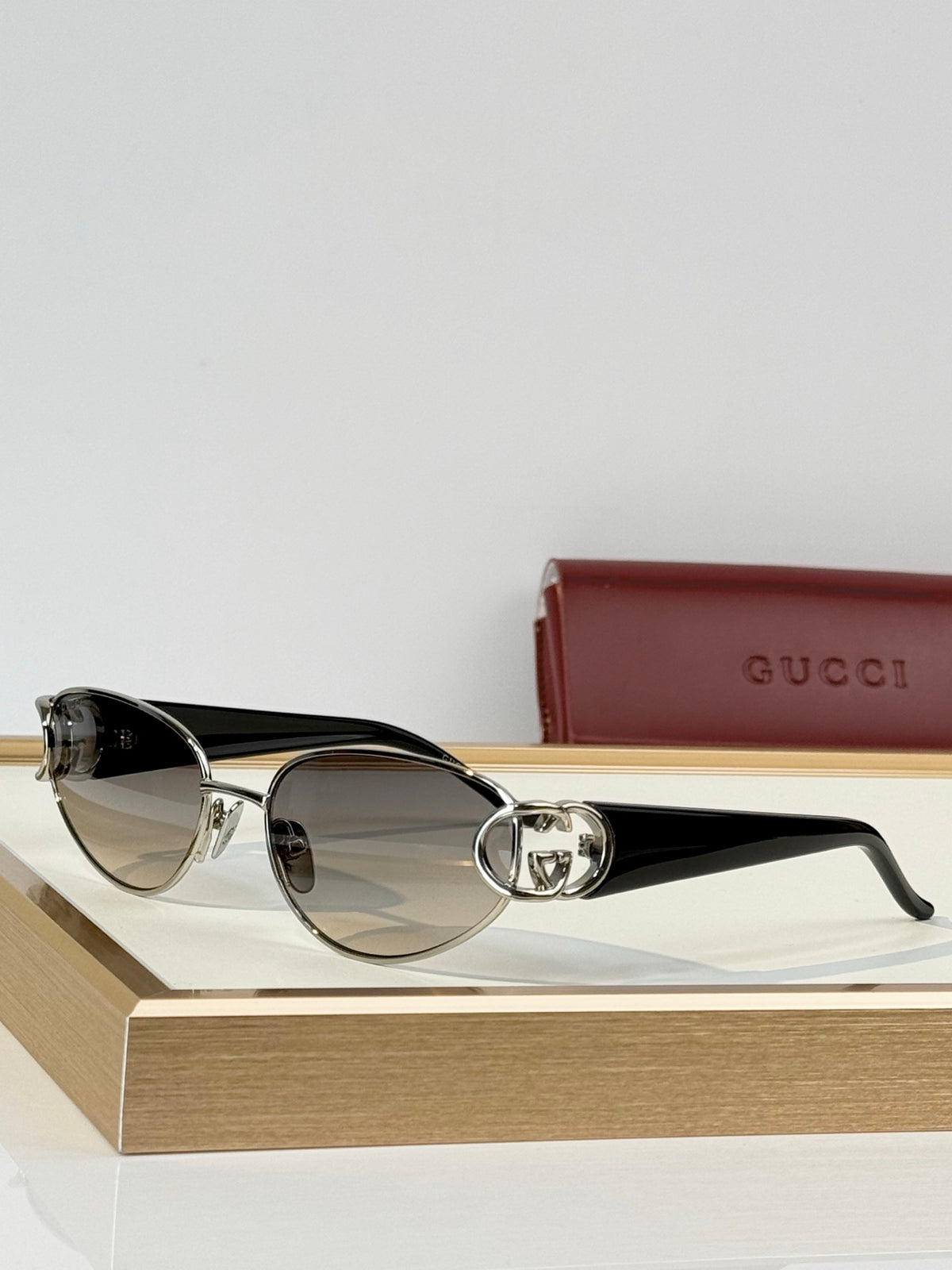 Gucci GG Double G Semi-Rimless Cat-Eye Metal Sunglasses