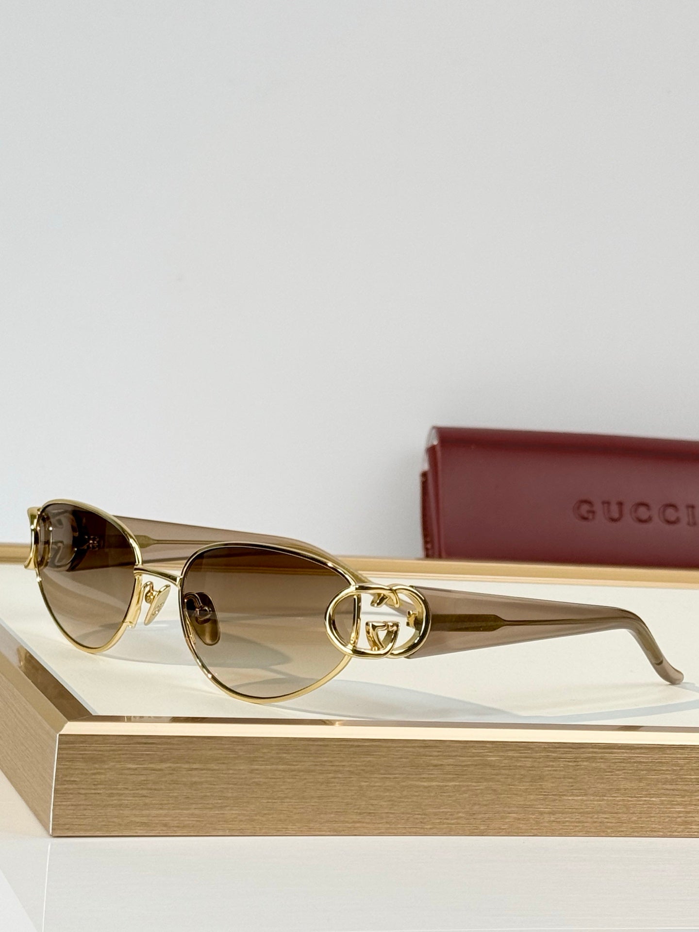Gucci GG Double G Semi-Rimless Cat-Eye Metal Sunglasses