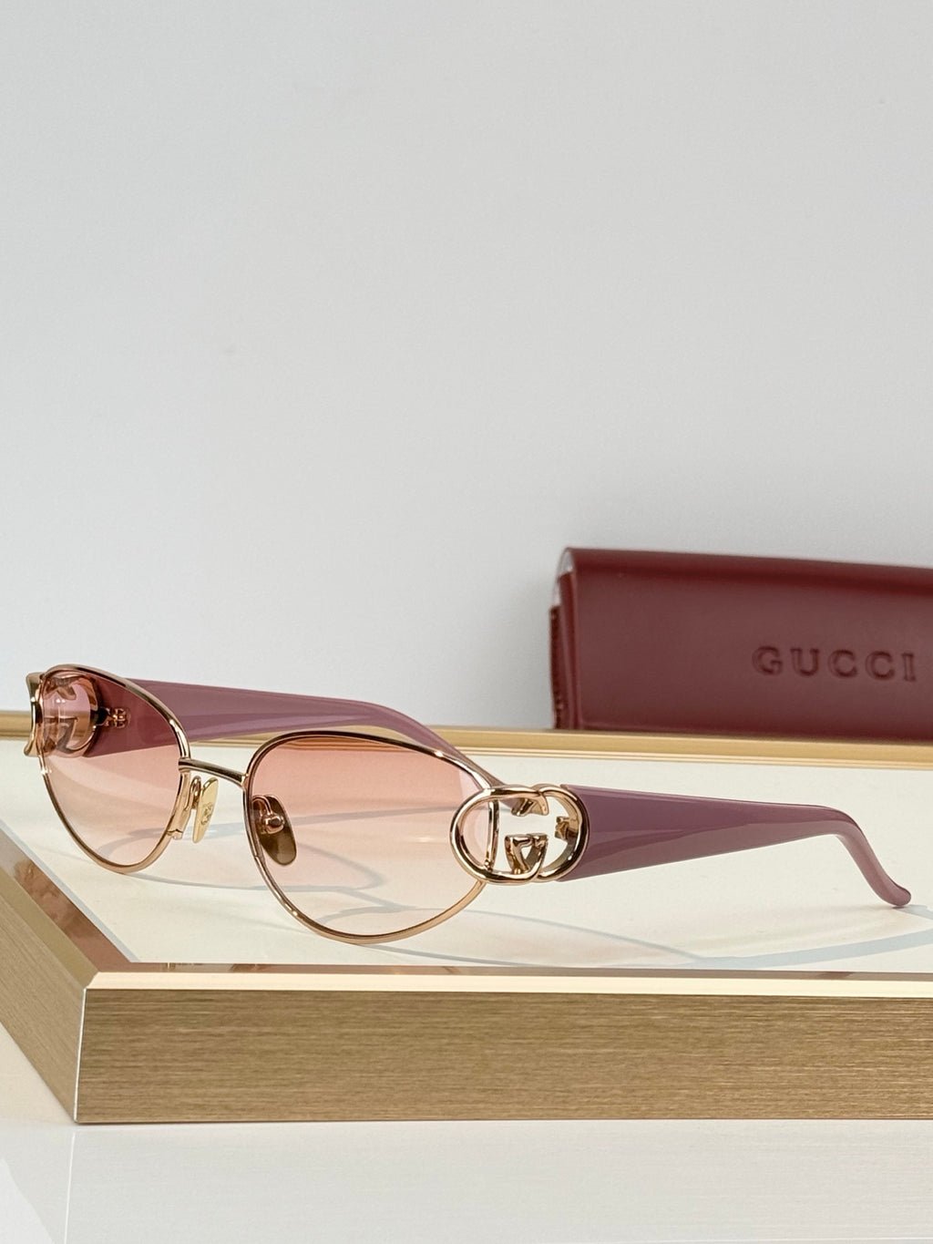 Gucci GG Double G Semi-Rimless Cat-Eye Metal Sunglasses