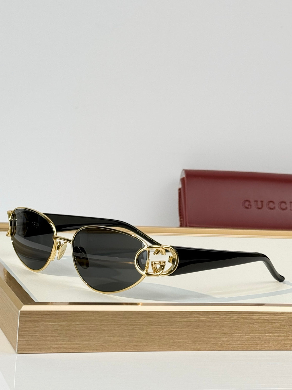 Gucci GG Double G Semi-Rimless Cat-Eye Metal Sunglasses