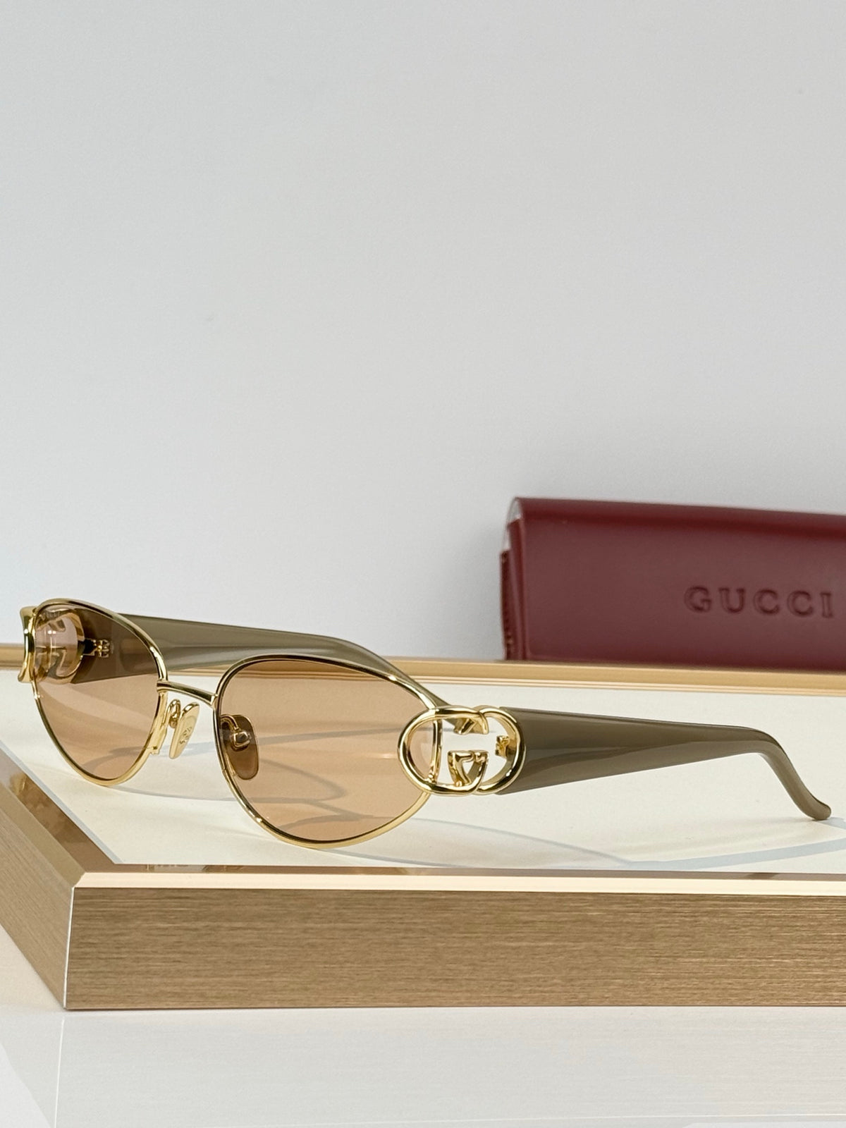 Gucci GG Double G Semi-Rimless Cat-Eye Metal Sunglasses