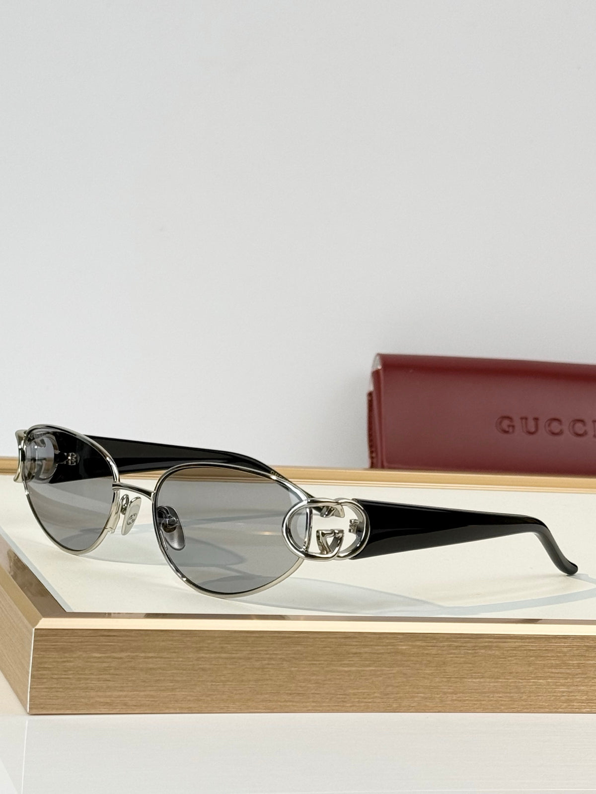 Gucci GG Double G Semi-Rimless Cat-Eye Metal Sunglasses